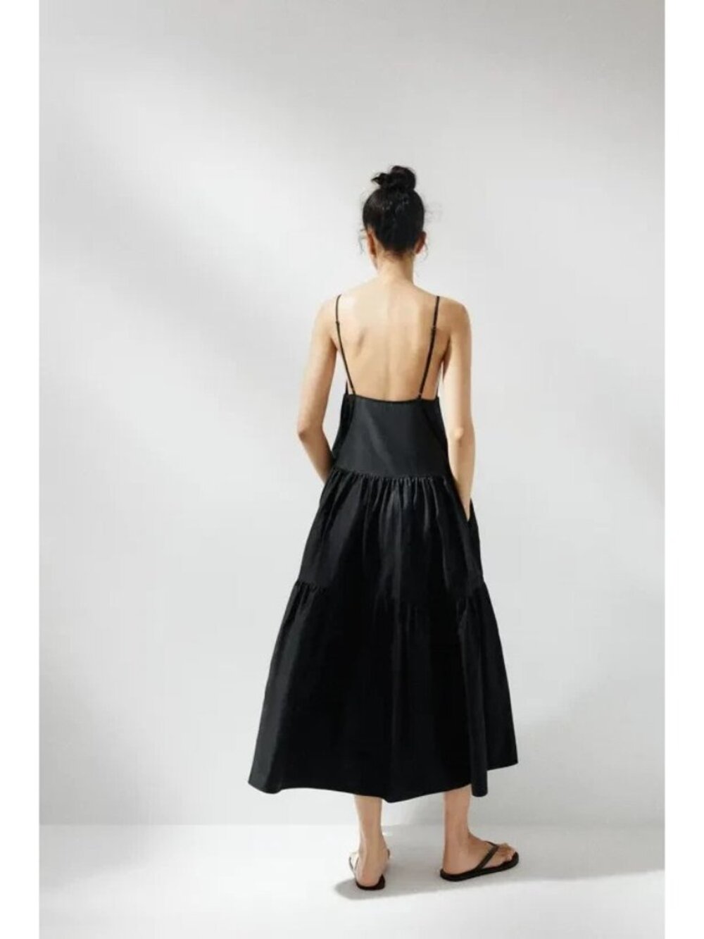 Zara Womens Sundress Dress S Black Cotton Tiered Midi Sleeveless 4772/215 NWT - Picture 3 of 13